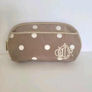 Christian Dior Vintage Beige Whit Cosmetic Bag Make Up Zip Pouch Polka Dot Small